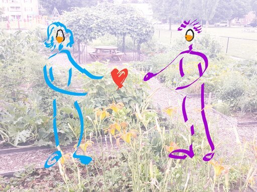 Playful image of two dancing people with a park background